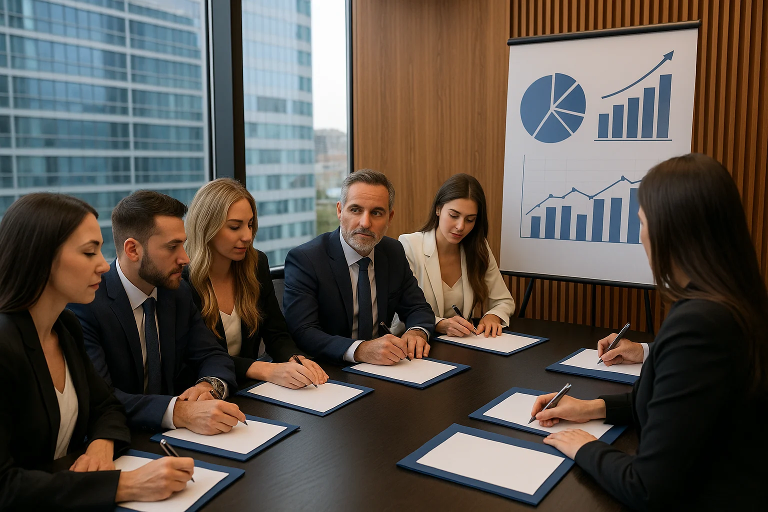 Equipo de abogados expertos en estructuración patrimonial y societaria en Chile, reunidos en sala de reuniones en Las Condes.